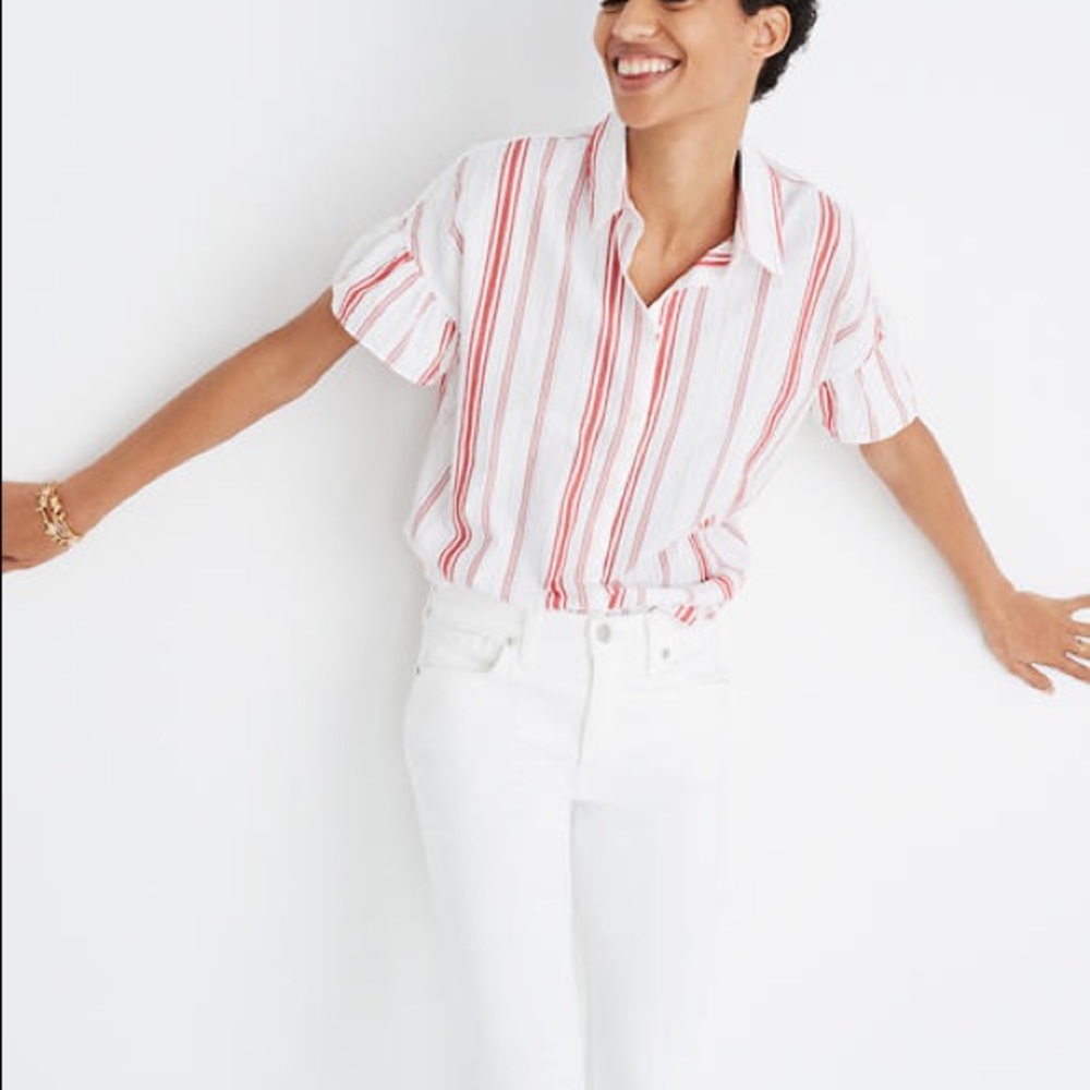 MADEWELL SM central ruffle shirt carey stripe NWT